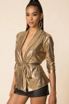 Superdown X Draya Michele Desiray Tie Blazer In Metallic Gold. In Gold