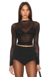 Superdown Eliza Sheer Mesh Top In Black