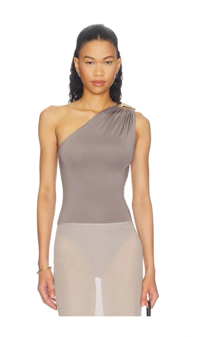 Superdown Emely One Shoulder Bodysuit In Gray