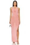 Superdown Eva Drape Front Gown In Peach Metallic