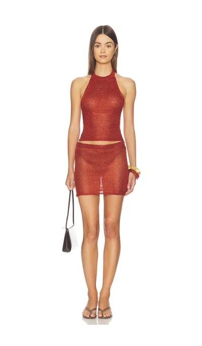 Superdown Fifer Crochet Mini Skirt Set In Brown