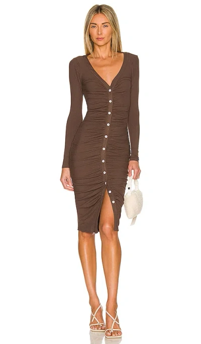Superdown Grace Button Front Dress In Chocolate