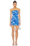 Superdown Ivanna Strapless Mini Dress In Blue Tie Dye