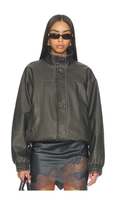 Superdown Jaide Faux Leather Bomber In Brown