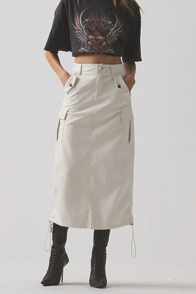 Superdown Jordyn Faux Leather Midi Skirt In Cream