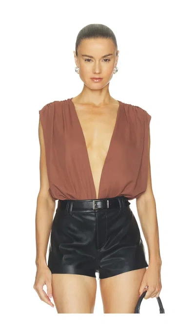 Superdown Kalley Deep V Bodysuit In Brown