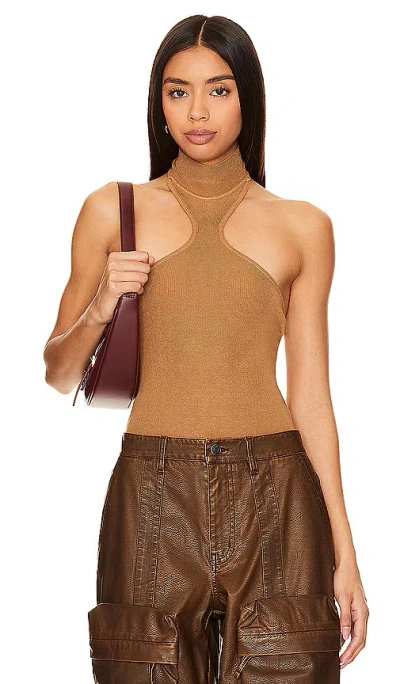 Superdown Kallie Halter Bodysuit In Almond