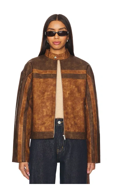 Superdown Katrina Faux Leather Moto Jacket In Brown