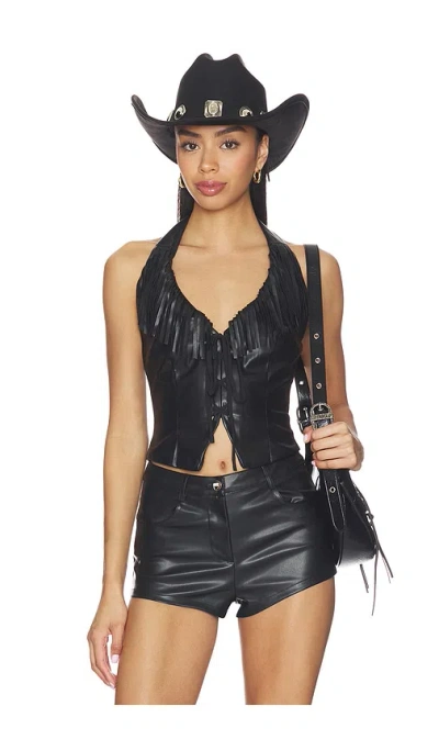 Superdown Kay Faux Leather Top In Black