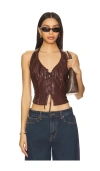 Superdown Kay Faux Leather Top In Brown
