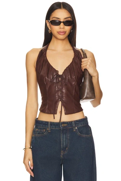 Superdown Kay Faux Leather Top In Brown