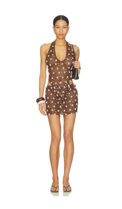 Superdown Kimmie Crochet Mini Skirt Set In Brown