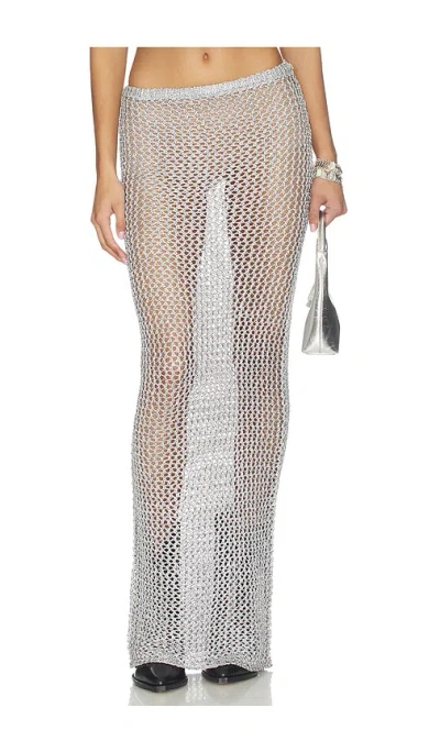 Superdown Letina Knit Maxi Skirt In Silver