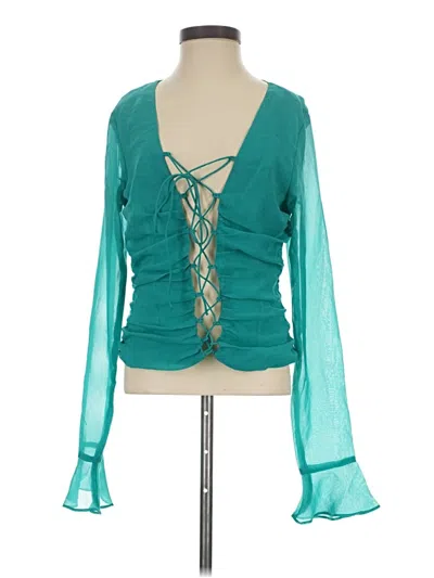 Pre-owned Superdown Long Sleeve Blouse In Teal