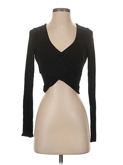 Pre-owned Superdown Long Sleeve Top Black Plunge Neckline Tops
