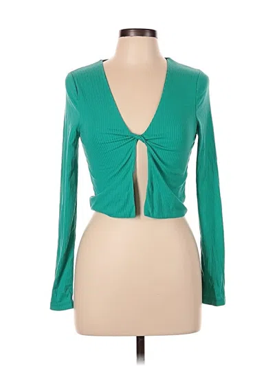 Superdown Long Sleeve Top Green Plunge Neckline Tops