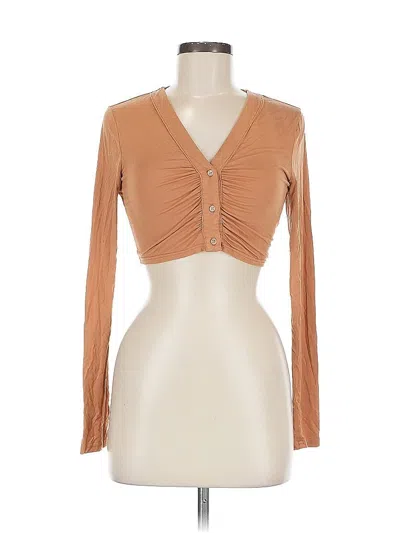 Pre-owned Superdown Long Sleeve Top Tan Plunge Neckline Tops In Brown