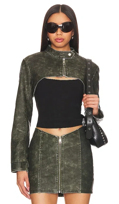 Superdown Lupita Faux Leather Jacket In Dark Green