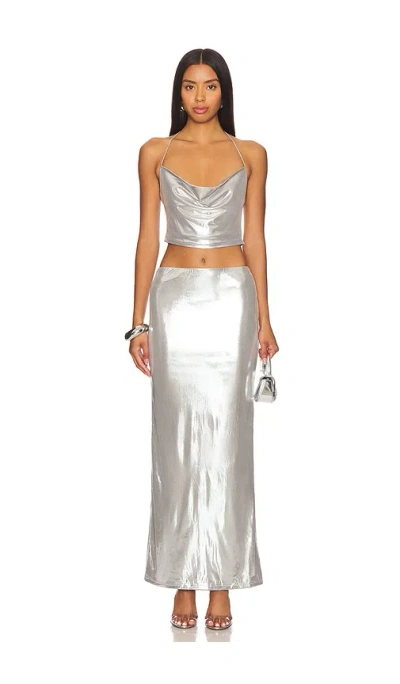 Superdown Martina Skirt Set In Silver Metallic