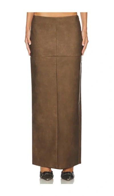 Superdown Mazu Faux Leather Maxi Skirt In Distressed Brown