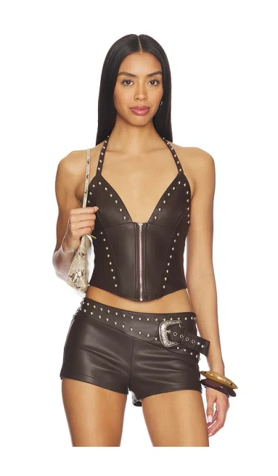 Superdown Melisa Faux Leather Top In Brown