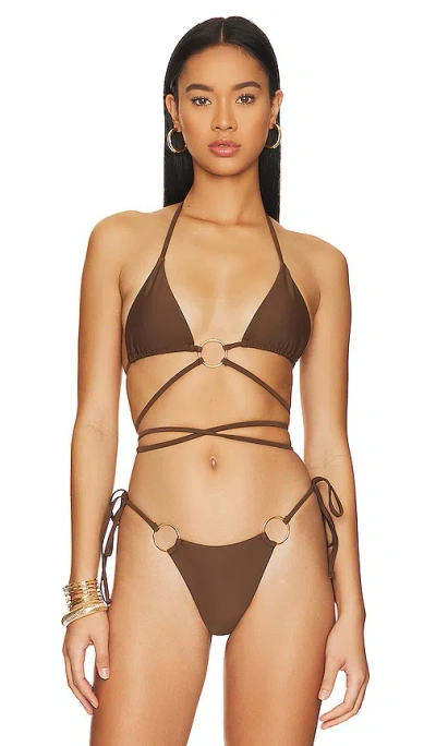 Superdown Milada O Ring Bikini Top In Brown
