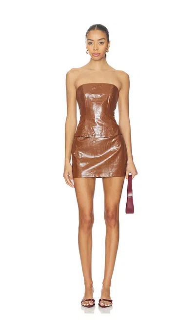 Superdown Nadira Faux Leather Skirt Set In Brown