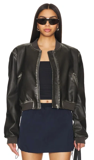 Superdown Neveah Faux Leather Bomber In 黑色