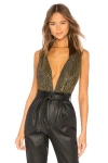 Superdown Niko Deep V Bodysuit In Gold