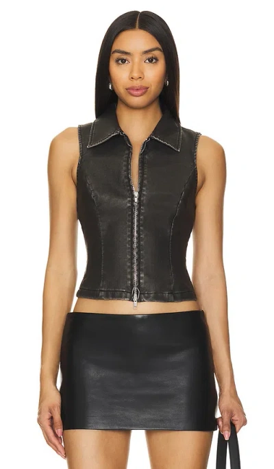 Superdown Rachel Faux Leather Vest In Distressed Black