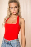 Superdown Reece Halter Bodysuit In Red