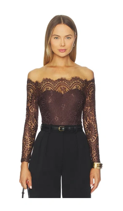 Superdown Rivka Off Shoulder Bodysuit In Brown