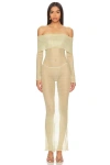Superdown Seraphina Off Shoulder Dress In Neutral Stripe