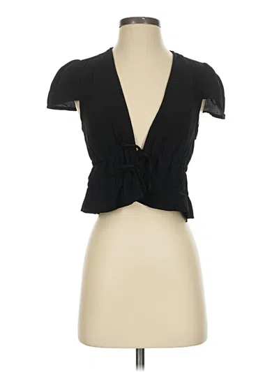 Pre-owned Superdown Short Sleeve Top Black Plunge Neckline Tops
