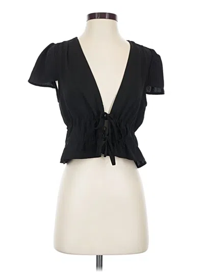 Pre-owned Superdown Short Sleeve Top Black Plunge Neckline Tops