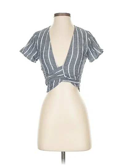 Pre-owned Superdown Short Sleeve Top Gray Plunge Neckline Tops