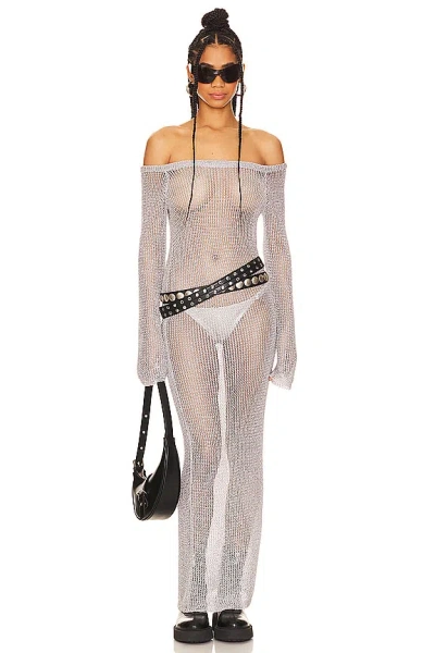 Superdown Storm Sheer Maxi Dress In Silver Metallic