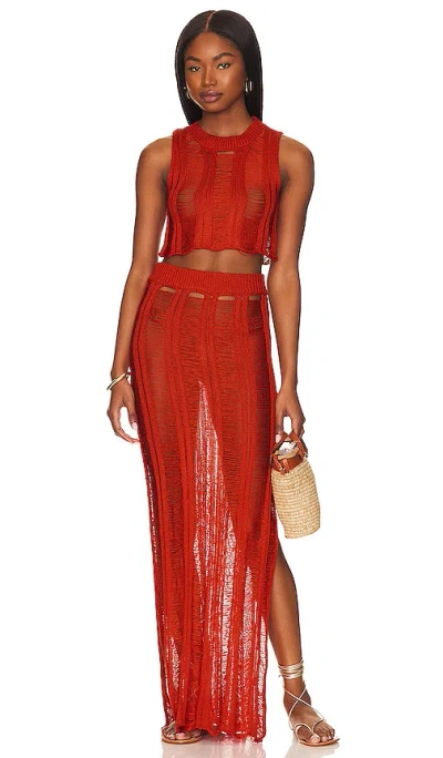 Superdown Tayla Maxi Skirt Set In Burnt Orange