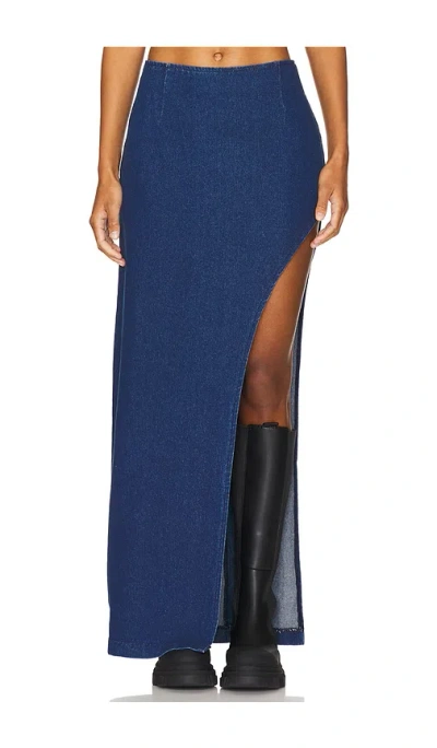 Superdown Tirza Maxi Skirt In Mid Blue Wash