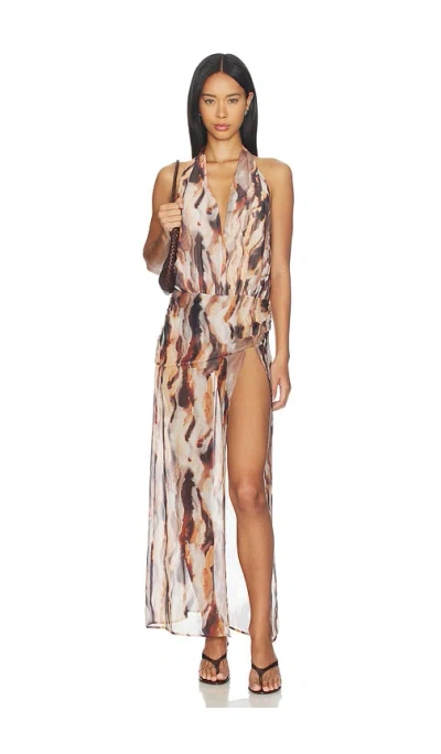 Superdown Tovianna Halter Maxi Dress In Brown