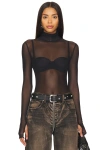 Superdown Twila Sheer Bodysuit In Black