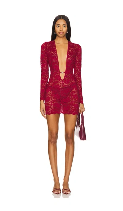 Superdown Violetta Sheer Mini Dress In Red