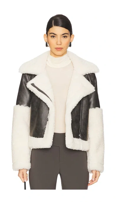 Superdown Ximena Faux Fur Jacket In Grey & Cream