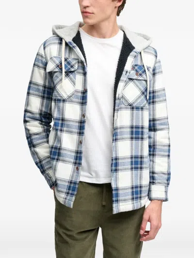 Superdry Check-pattern Hooded Overshirt In White