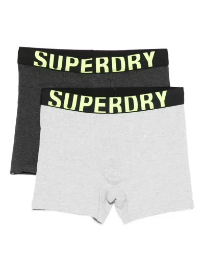 Superdry Logo-waistband Boxers (pack Of Two) In Gray