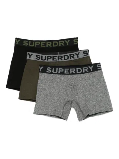Superdry Logo-waistband Briefs (pack Of Three) In Black