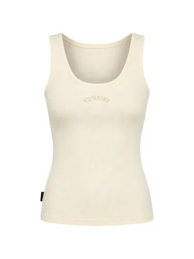Superdry Logo-embroidered Ribbed Vest In White