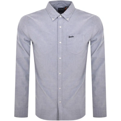 Superdry Long Sleeve Oxford Shirt Navy In Gray