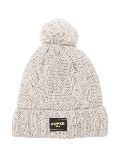 Superdry Pompom-detail Beanie In Neutral