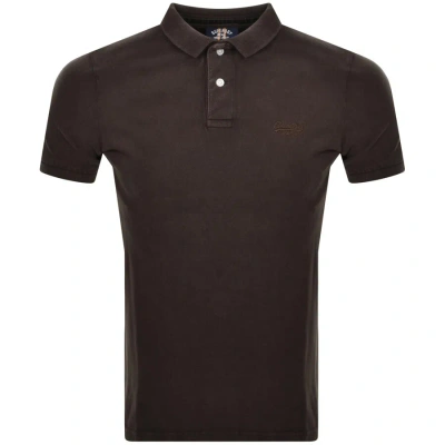 Superdry Short Sleeved Destroyed Polo T Shirt Brow In Brown